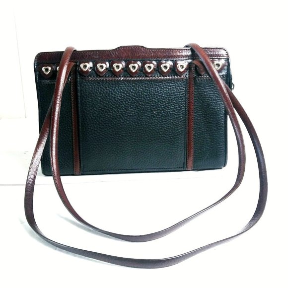 Brighton Handbags - VTG! BRIGHTON Black/Brown Pebble Leather Shoulder Bag 10" Wide x 6.75" Tall